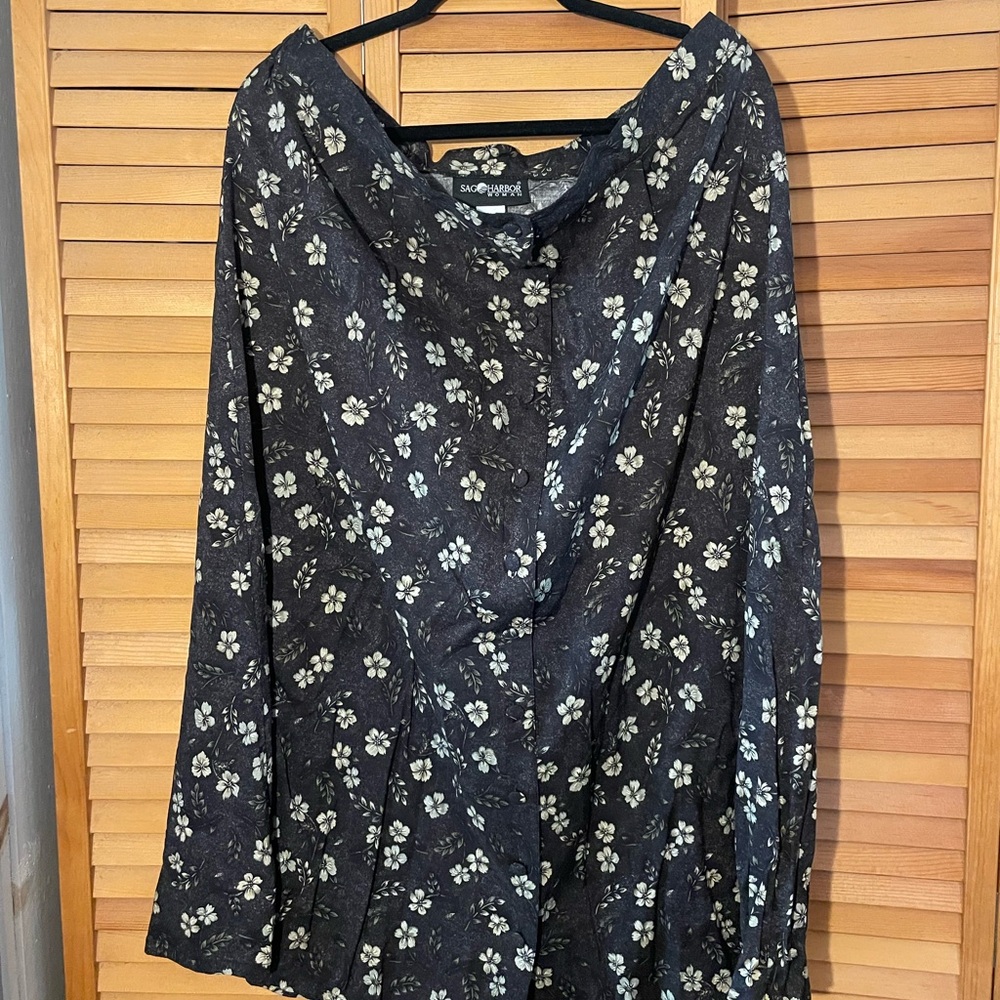 Sag Harbor Black Floral Button-Front Women’s Midi Skirt